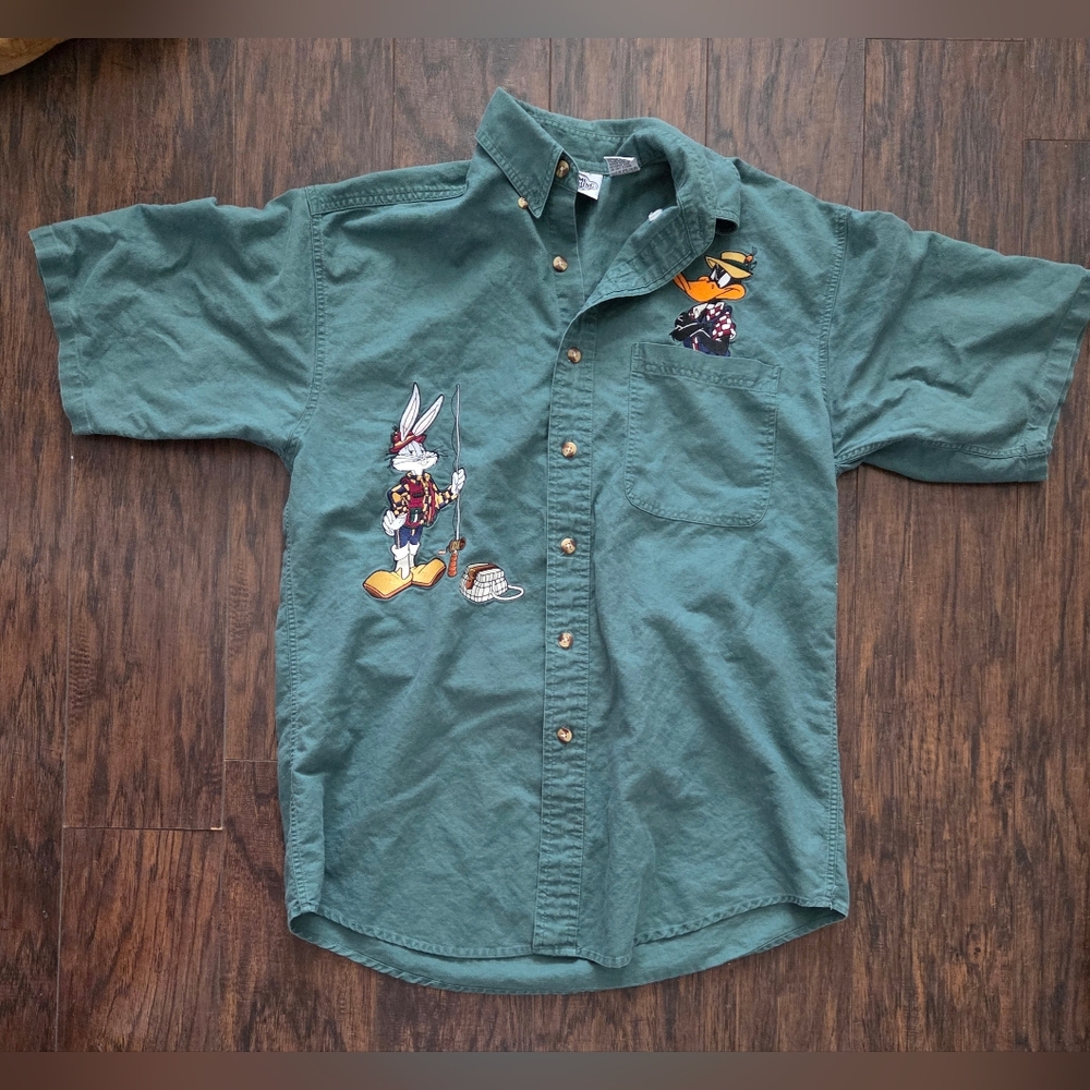 ACME Green Casual Button Down Shirt with Cartoon Design